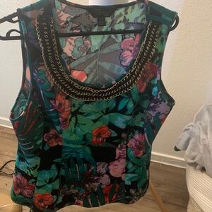 Floral Chain-Embellished Sleeveless Top